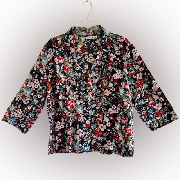 Cato Blue Floral Blouse XL Romantic Boho Cottagecore Coastal Cowgirl Americana - Picture 2 of 7